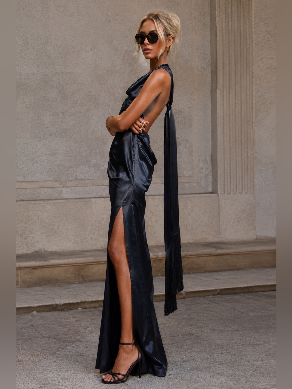 H&M Edition Runway Satin Halter Maxi Dress • Navy • Size XS • NWT Sold Out